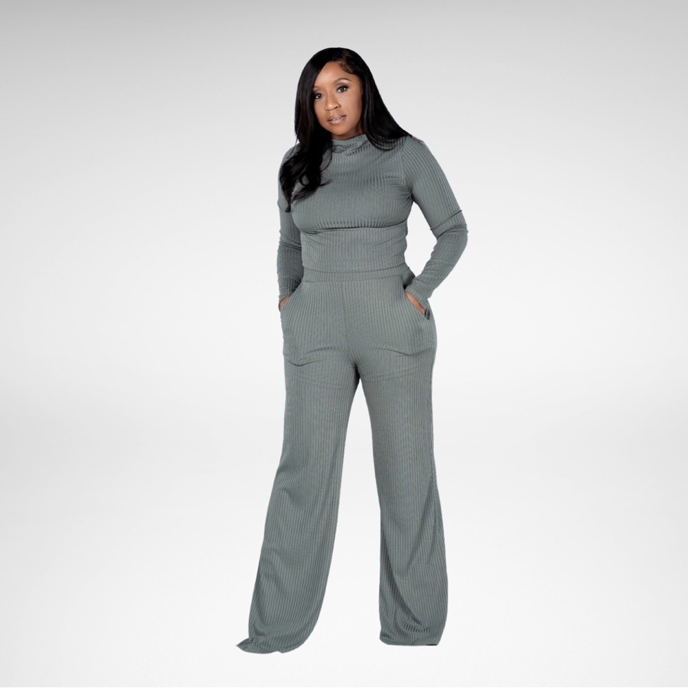 Women's Ribbed Knit Set in Gray COPY